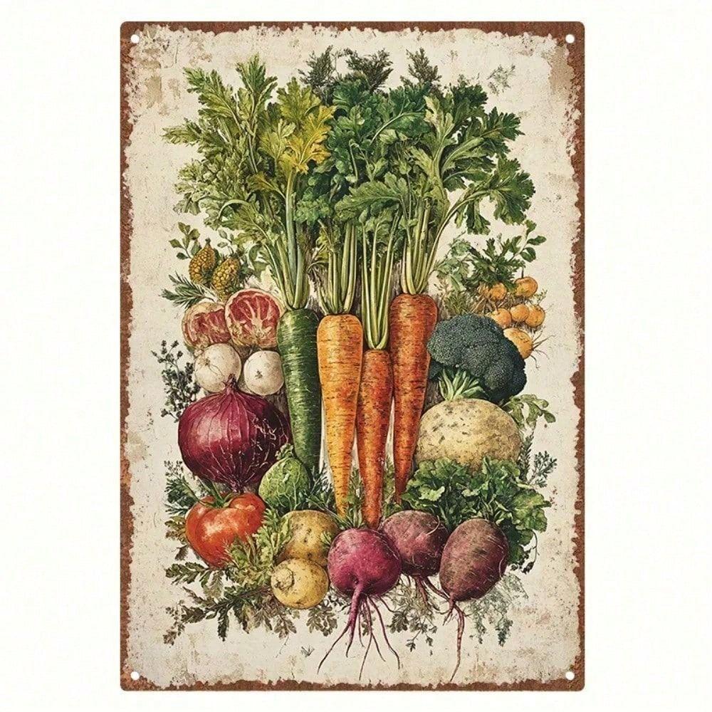 

Metal Poster Vintage Vegetable Garden Wall Art Carrot Onion Potato Kitchen Decor