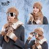 Winter hat, gloves, scarf, three-piece set, outdoor cold-proof and warm pullover hat, fleece ear protector, knitted wool hat for women
