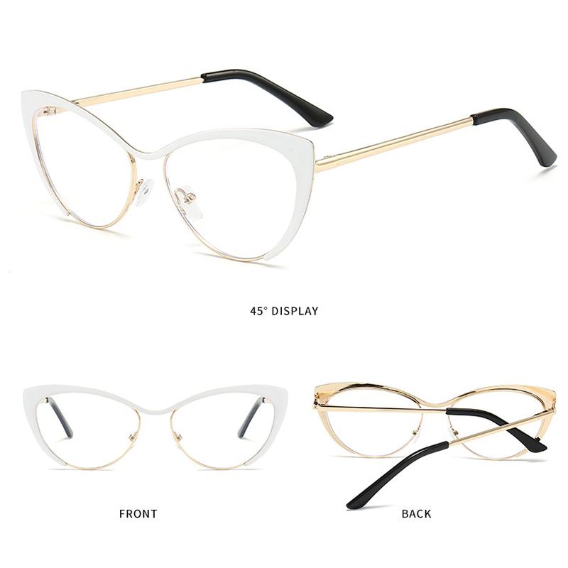 New Anti Blue Light Metal Flat Mirror Women Classic Fashion Triangle Cat Eye Glasses Retro Computer Glasses Frame