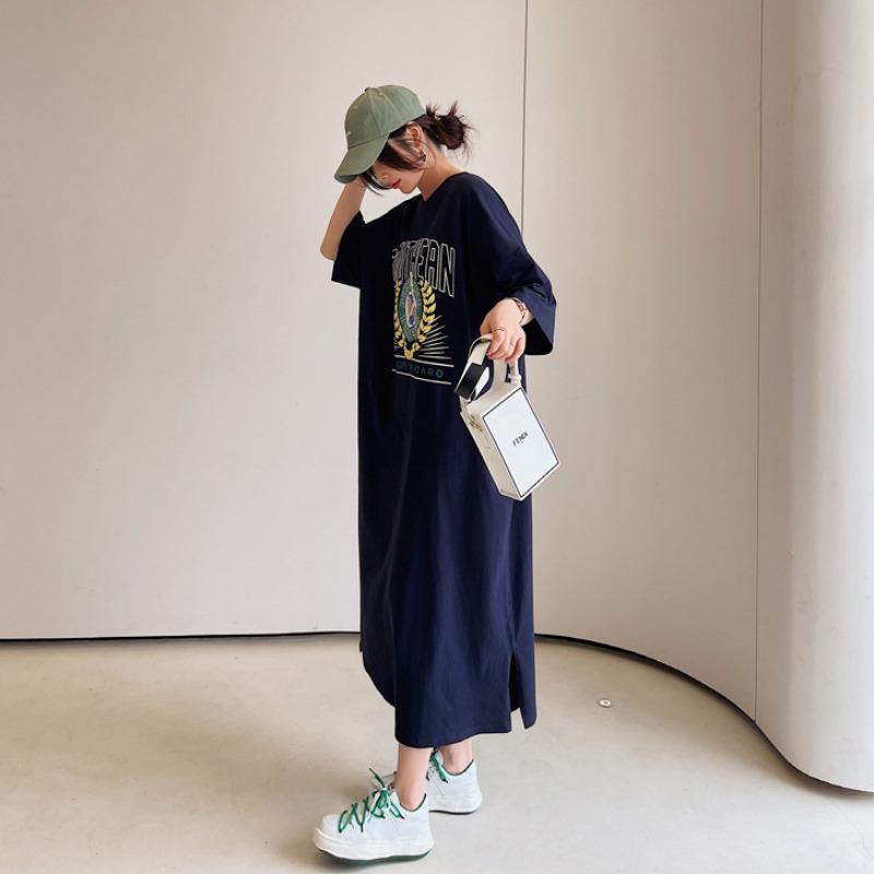 YYFS Dámská móda Léto Jaro 1/2 rukávy Kulatý výstřih Volný pas Ležérní šaty