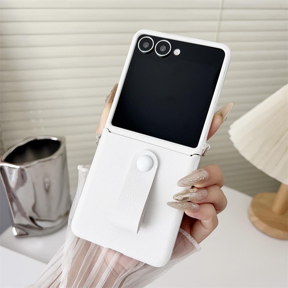 Luxe PU Leer Skin Polsband Telefoonhoesje voor Samsung Galaxy Z Flip 7 6 5 4 5G Flip5 Flip6 Flip7 FE Beschermende Achterkant
