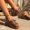 Women’s Wedge Sandals Retro Soft Leather Thick Platform Back Strap Lady Summer Rome Platform Shoes Plus Size 43