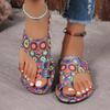Fashion Large size national style flat set toe slippers female 2025 fashion new breathable printed Roman style foreign trade slippers