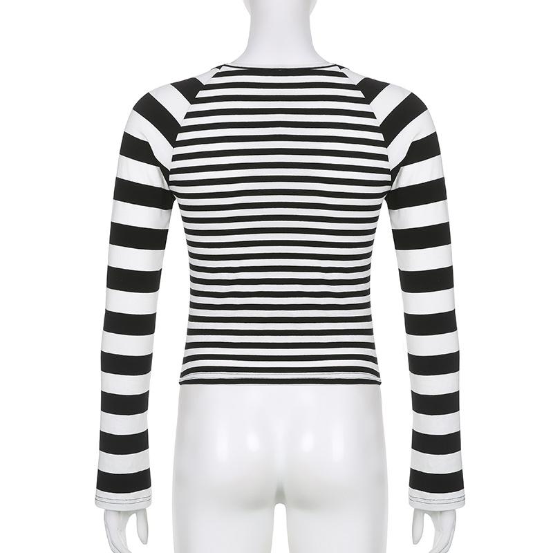 Harajuku Casual Pullovers Aesthetic Ladies 2022 Autumn Fashion T-Shirt Vintage Star Print Striped Long Sleeve Crop Top for Women