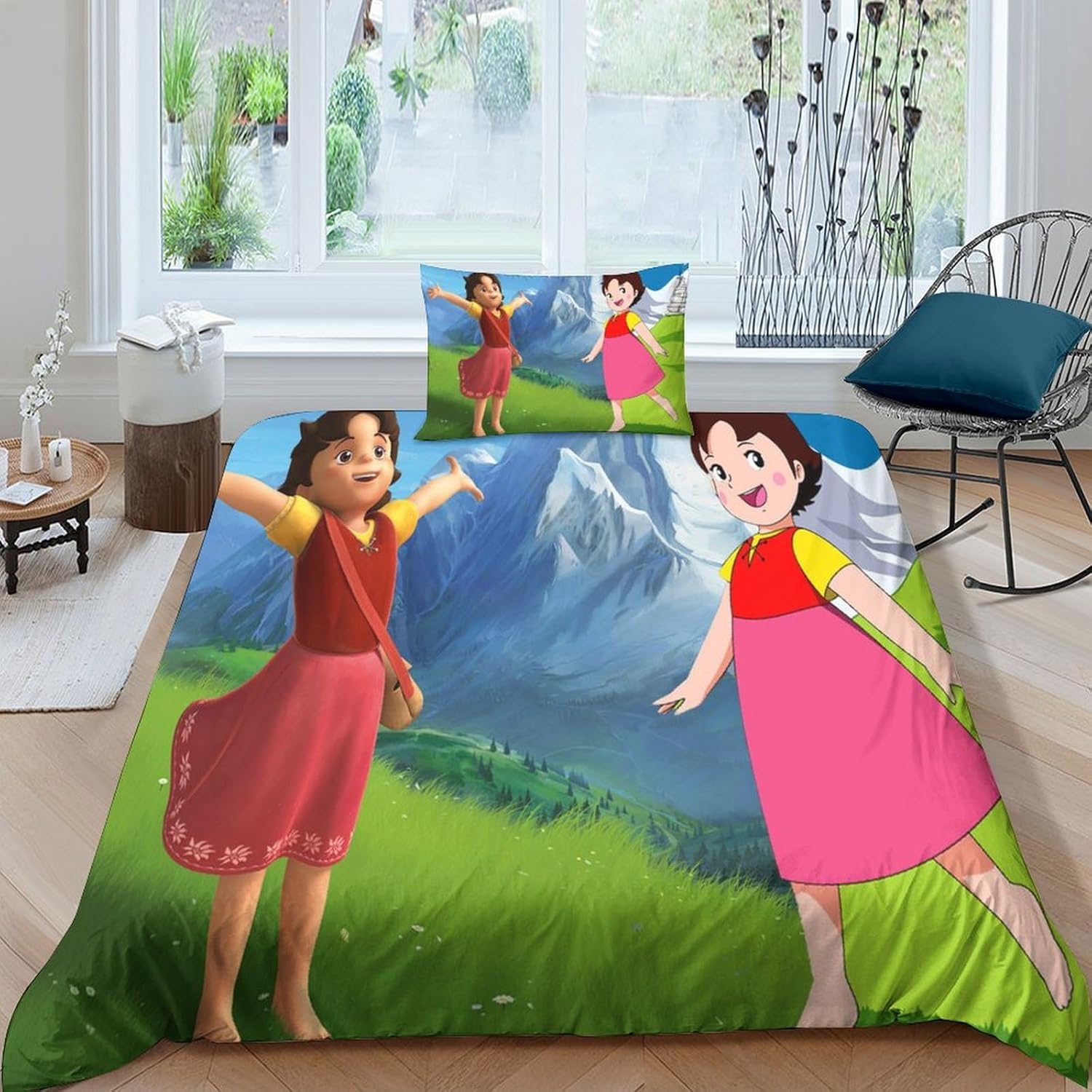 Meisje Heidi 2-delige Dekbedovertrekset 3D Geprinte Beddengoed Dekbed Dekbedovertrek Met Ritsluiting, Zachte Microvezel Eenpersoons Beddengoed Set 90x200cm-2pcs