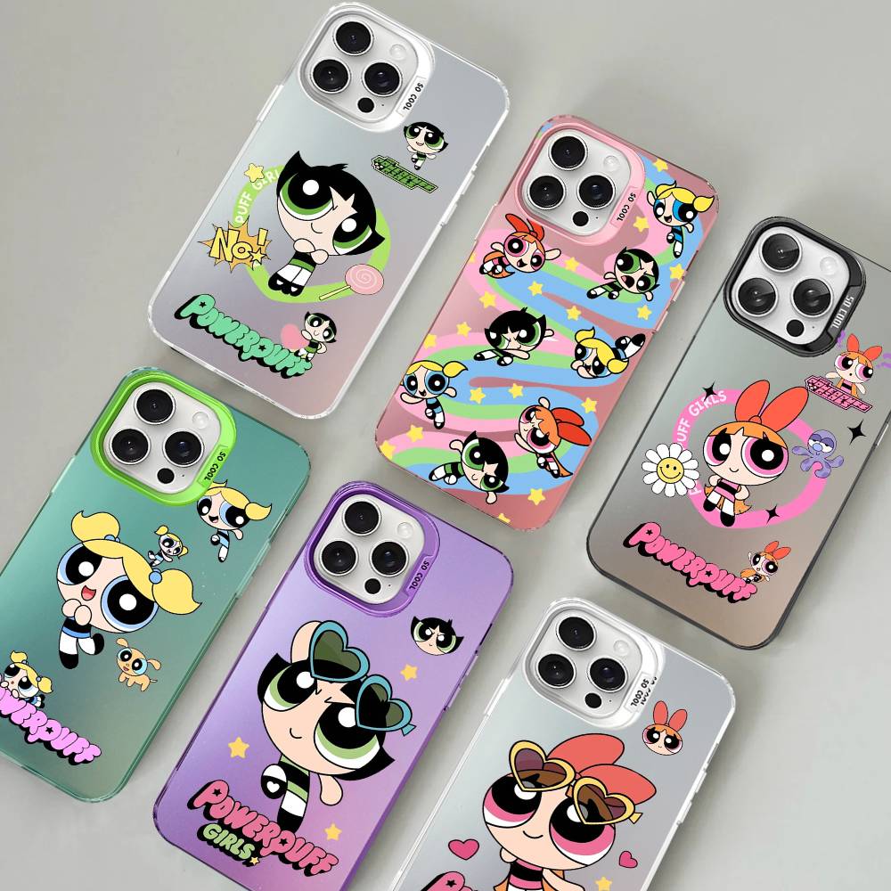 Cartoon Powerpuffs Girls Phone Case For IPhone 16 15 14 13 12 11 Pro Max X XR XSMAX 8 7 Plus Matte Shockproof Back Cover