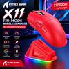 X11 Tri-Mode Wireless Mouse Red with RGB Magnetic Charging Dock, 22000DPI Lightweight