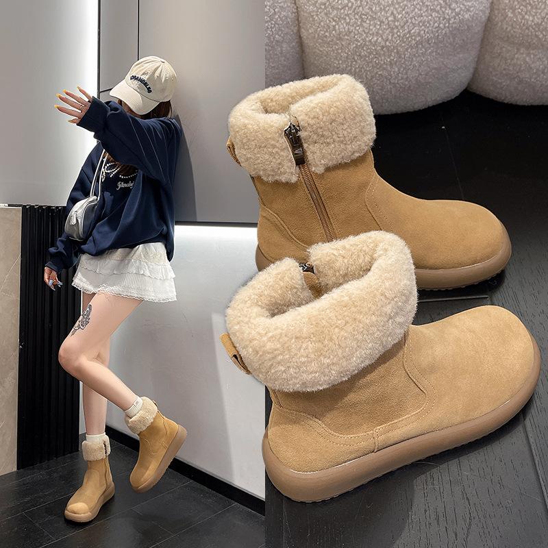 Snow Boots for Women 2026 New Winter Season with Added Fleece and Thick Boken Short Boots  Retro Warm Fur Cotton Shoes