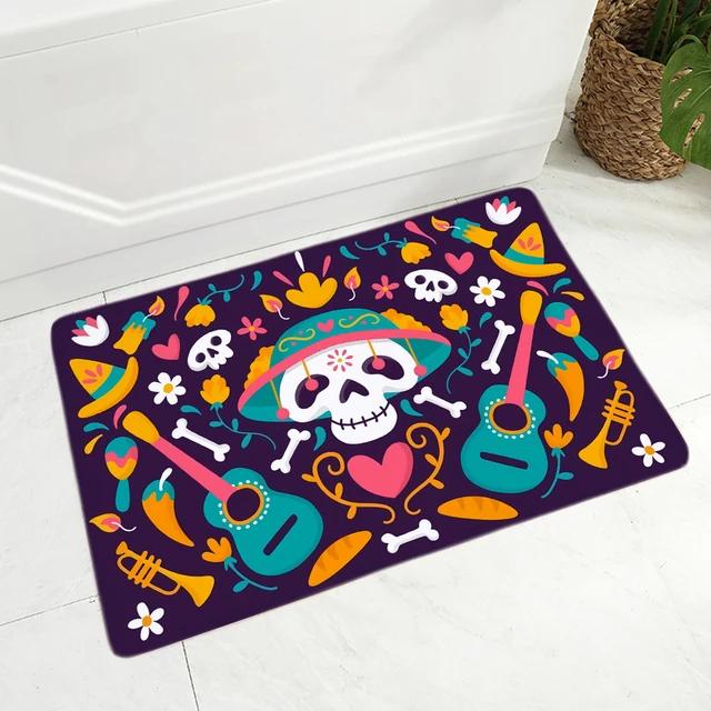 Cartoon Mexico Day of The Dead Entrance Doormat Home Decor Sugar Skulls Kitchen Hallway Rugs Bathroom Non-slip Floor Mat