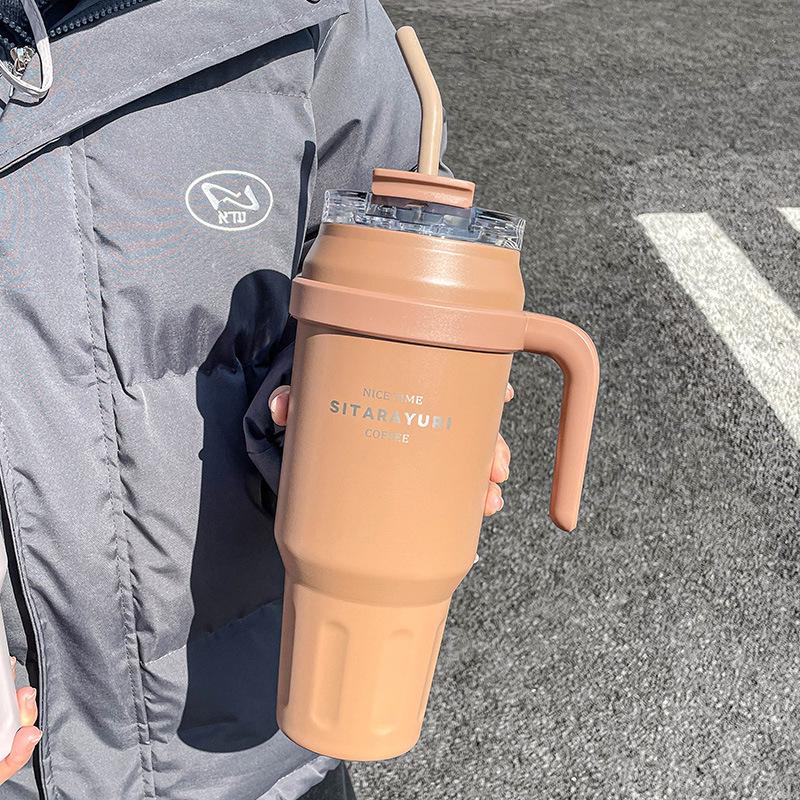 Tazza termica a doppia bevanda di grande capacità con cannuccia e manico - Ideale per sport all'aperto e ufficio