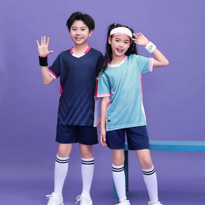 Summer Kids' Sports Uniform Set for Boys & Girls - Short Sleeve Jersey for Football & Badminton Training