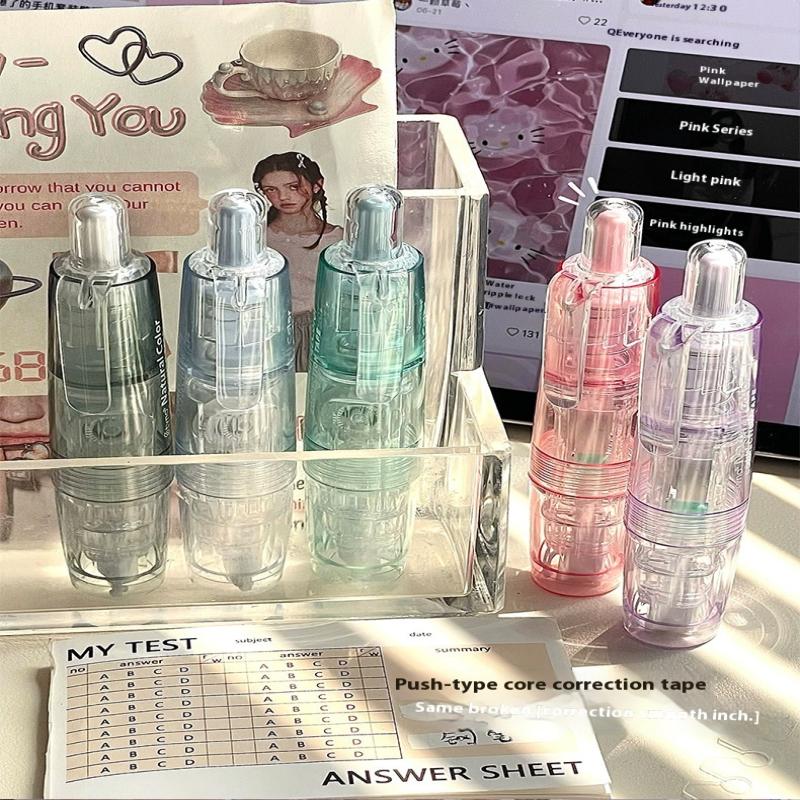 360 Degree Rotating Correction Tape Press Type Refillable White Out Correction Pen Style Replaceable Core Student Corrector