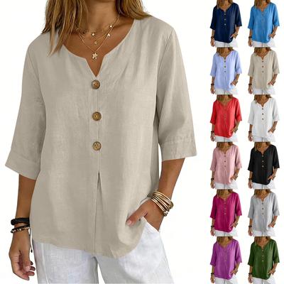 Damenhemden Schick Lässig T-Shirts 3/4-Ärmel Tunika-Tops Basic-Tees Pullover Arbeitsblusen