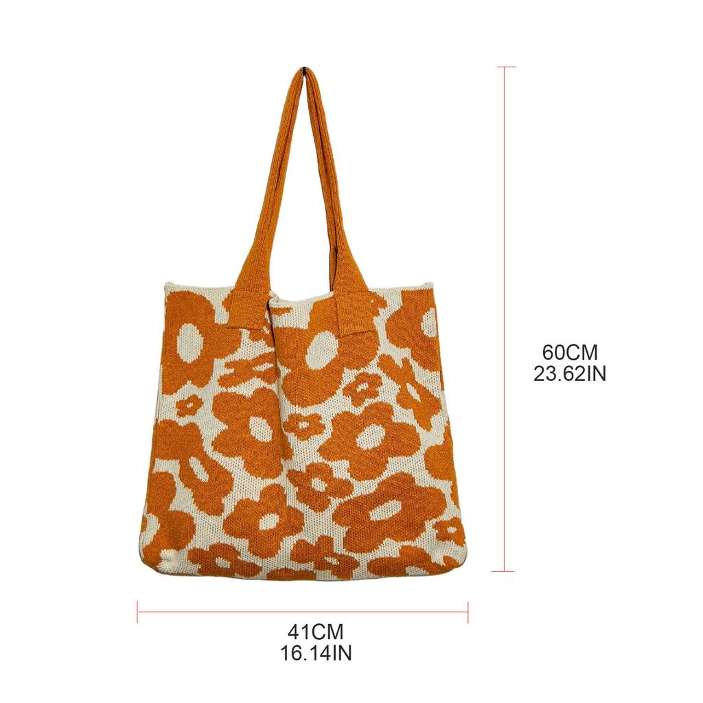 Beautiful Handbag Large Capacity Tote Bag Flower Pattern Knitted Bag Shoulder Bag Beach Bag for Street Shooting