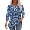 Damen Freizeit Oberteil Lockere Passform Dreiviertelarm Rundhalsausschnitt Bluse Leichter Bequemer Stoff Stilvolles Gemustertes Design