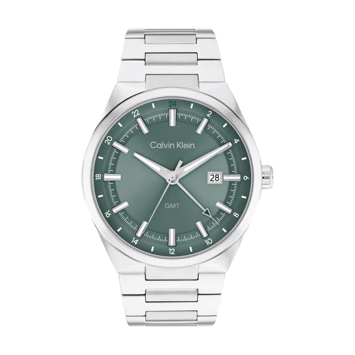 Часы DISTINGUISH GMT Зеленый циферблат Браслет из нержавеющей стали 25200492 [Calvin Klein][Официальный импорт] Мужские зелёный