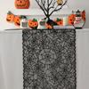 1pc Black Polyester Lace Spider Web Table Runner | American Halloween Party Gift Home Dining Decor, Ghost Festival, Festive Tabletop Accessory