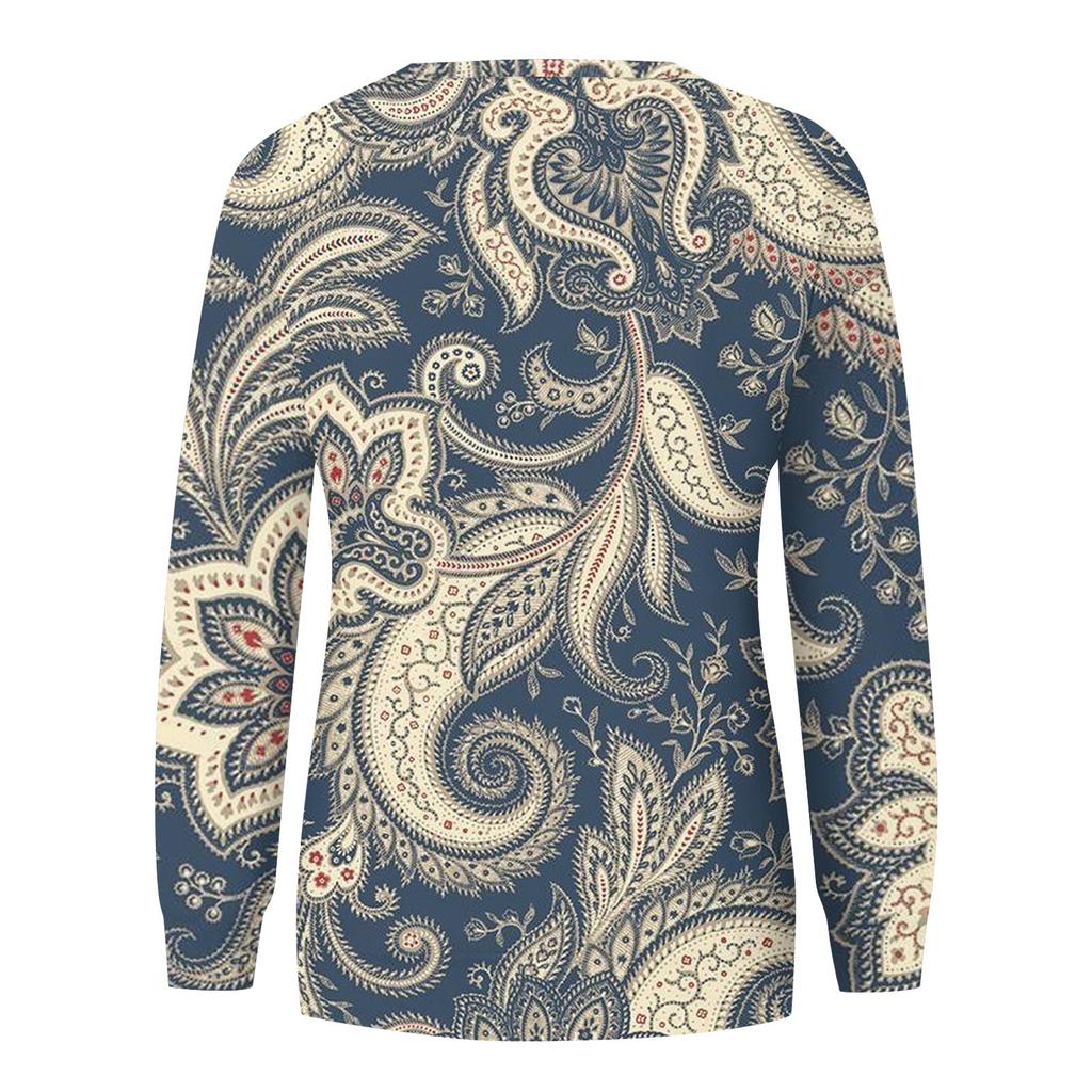 Top pulover cu mânecă lungă, cu gât rotund, cu imprimeu la modă casual