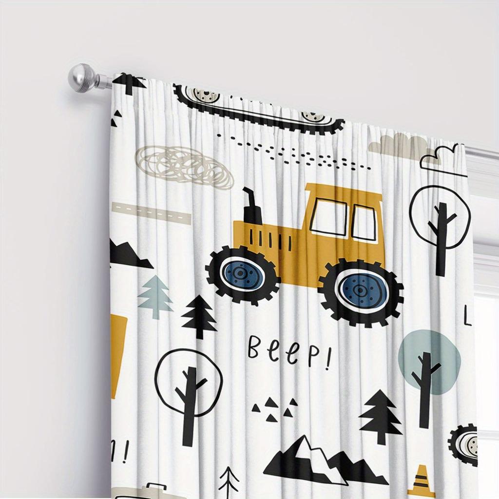 Tende per Bambini a Forma di Camion 2 Pezzi – Veicoli da Cantiere Cartoni Animati con Alberi e Nuvole, Divertente Decorazione per la Stanza dei Giochi, la Camera dei Ragazzi e l'Asilo