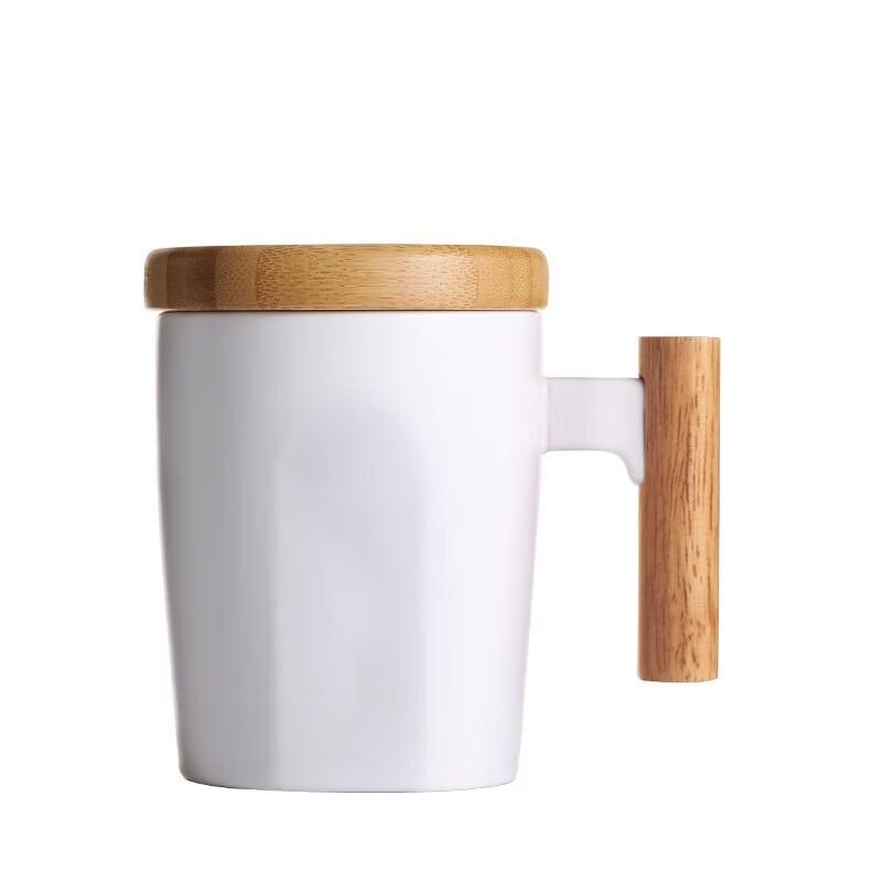 TOMIC Wood Handle Ceramic Coffee Mug with Lid