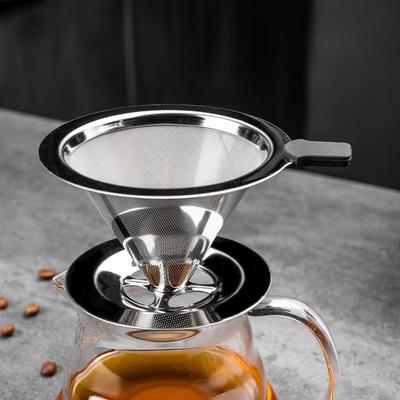 Portable Coffee Filter Stainless Steel Easy Clean Reusable Double Layer Coffee Funnel Paperless Pour Over Holder Coffee Dripper