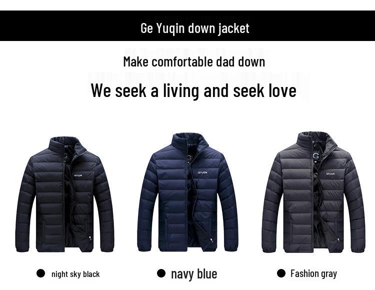 Pánská lehká krátká péřová bunda pro střední věk a starší - Hrubá, hřejivá, ležérní zimní bunda