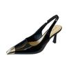 G8727-1 Baotou High Heels Women's 2025 Summer New Metal Square Head Thin Heel Black Sandals Imperial Sister Single Shoes