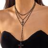 Collarbone Chain Triple Black Hip Hop Necklace Cross Pendant Dark Gothic Necklace