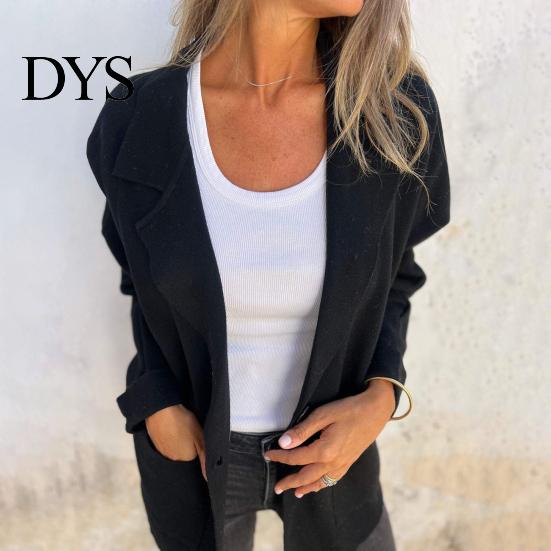 Solid Color Jacket Women Autumn Winter Lapel Collar Loose Casual Coat with Pocket Single-breasted Long Sleeves Top