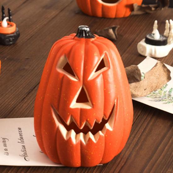Halloween Pumpkin Lamp Spooky Light Up Pumpkin Figurine Glowing Decorative Pumpkin with LED Light for Haunted House Halloween Home Garden Decor