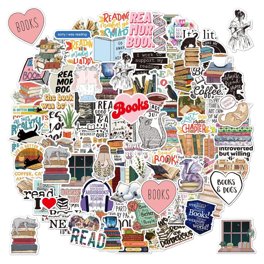 Read Stickers 50 Sheets of Stationery Water Cups Mobile Kindle Tablet Computer Decorative Waterproof Suitcase Stickers
