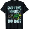 Swimming Through 100 Days Turtle 100th Day School Boys Girls Gift Cotton Men T Shirt