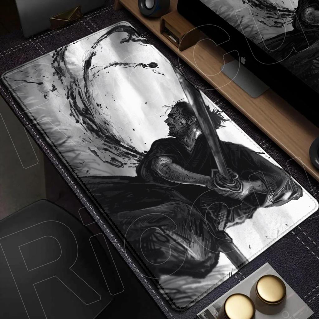 Samurai Warrior black and white drawing MousePad Gamer Computer PC Accessories Keyboard Table Mouse pad Company Gaming Desk Mats