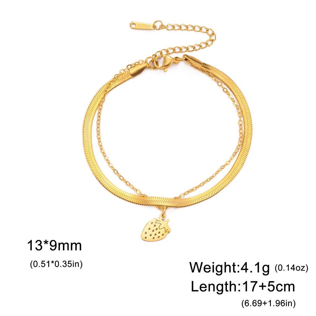 Teamer Cute Strawberry Charm Bracelet Stainless Steel Jewelry for Women Girls Snake Chain Multiple Chains 2026 Trend Couple Gift