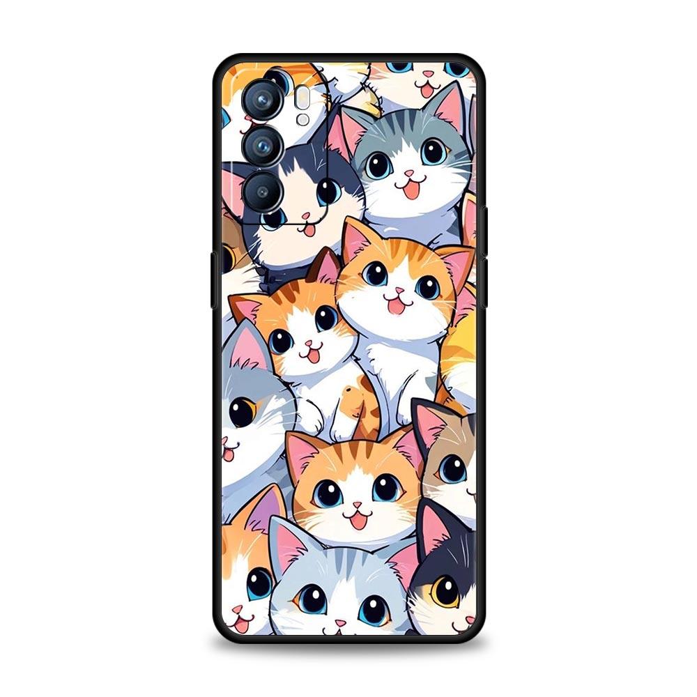 Colorful Cat Design Phone Case For Oppo Reno 13 12 11 10 7 F Find X5 X6 A98 A80 A79 A78 A57 A54 A31 A17 Pro 5G Soft TPU Cover