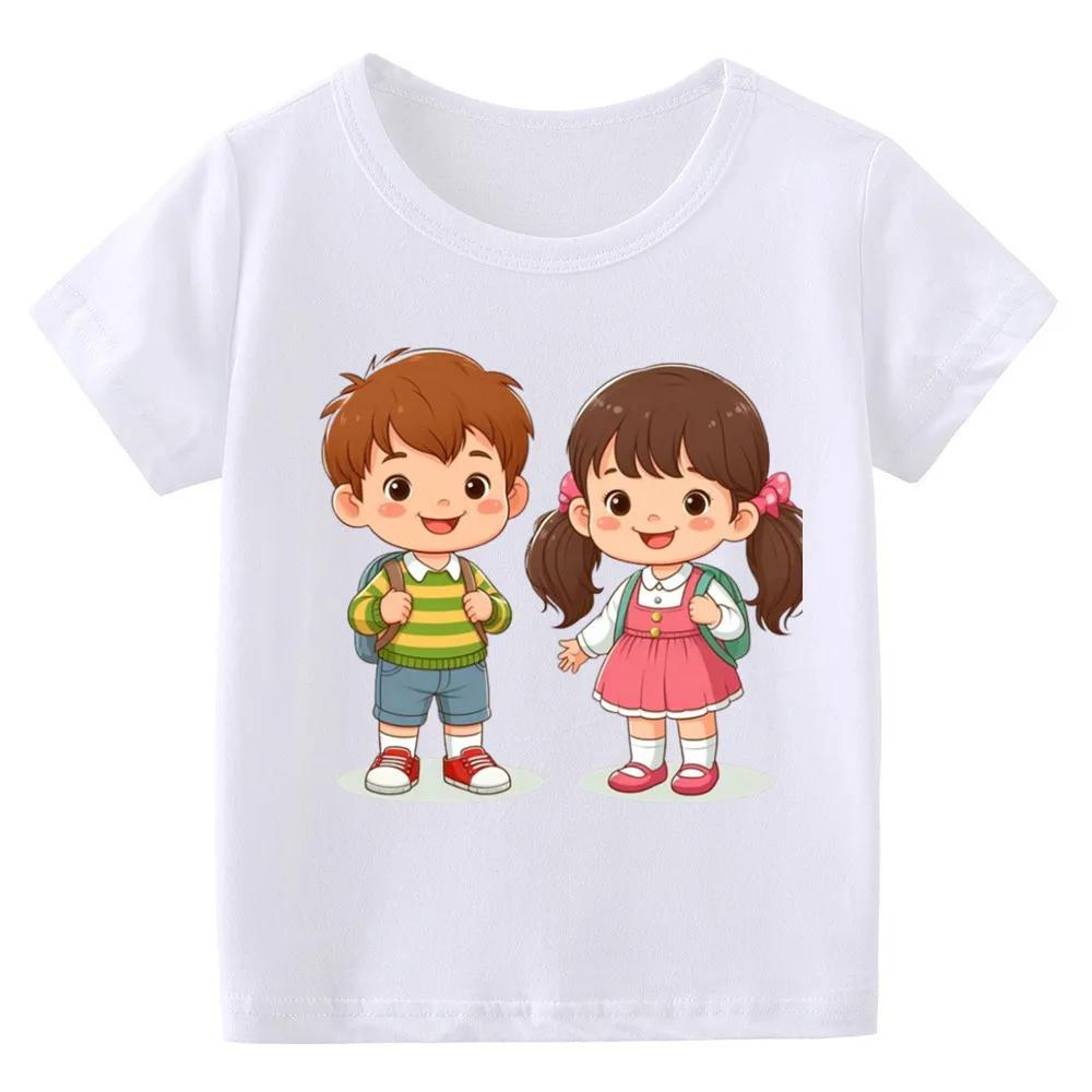 Kids Tales Girls Summer Tshirt Short Sleeve Crew Neck Top Modal Fabric Roundneck Cartoon Print Shirt