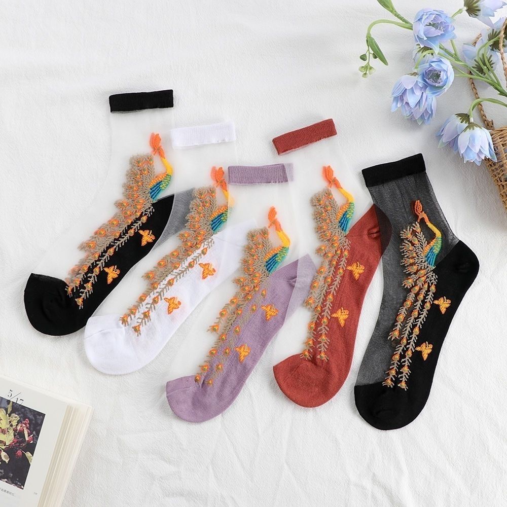 4 Ζεύγη Γυάλινες Κάλτσες για Γυναίκες Καλοκαίρι Λεπτή Σχεδίαση Μήκος Μέσης Κνήμης Αντιαγκιστρικές Μεταξωτές Αναπνέουσες για Γυναίκες