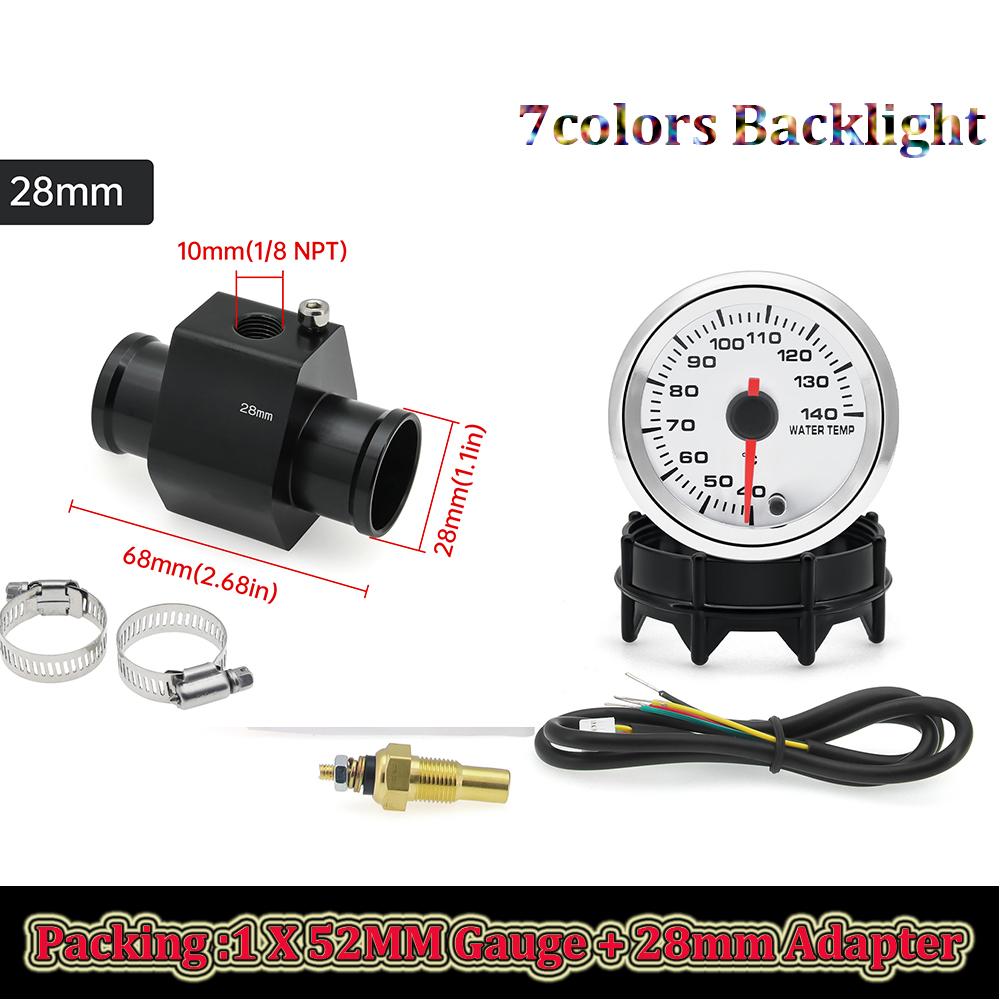 40-120℃ 52MM Wassertemperaturanzeige 12V Universeller Digitaler Auto-Wassertemperaturanzeiger mit Wassertemperatur-Adapter 26-30mm