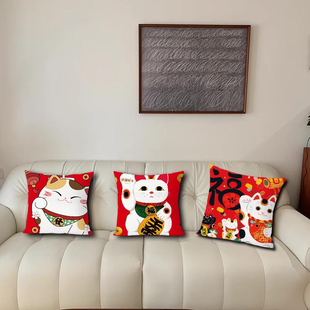 Lucky Cat Pillow Covers Office Car Sofa Bed Cushion Cover Home Bedroom Decoration