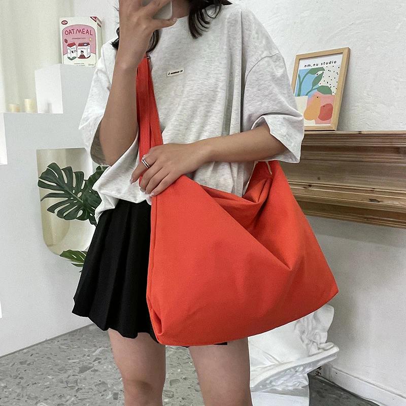 Fashion Solid Color Canvas Shoulder Bag Large Capacity Tote Bags Crossbody Bag For Women Travel Shopping Bags Daily