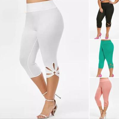 Women Leggings Mid-rise High Elasticity Cropped Pants Solid Color High Waist Yoga Pants