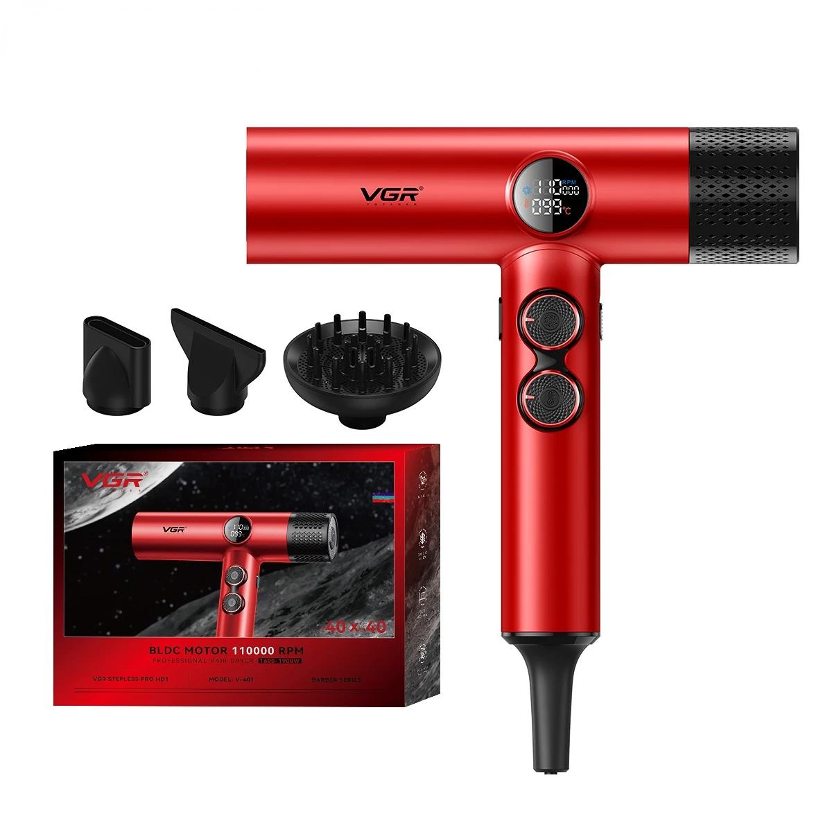 

VGR Professional Brushless Hair Dryers Machine Negative Ion 110000 RPM Air Blower Barber Salon Motor Home Appliance with LED Digital DisplayV-401 EU червоний