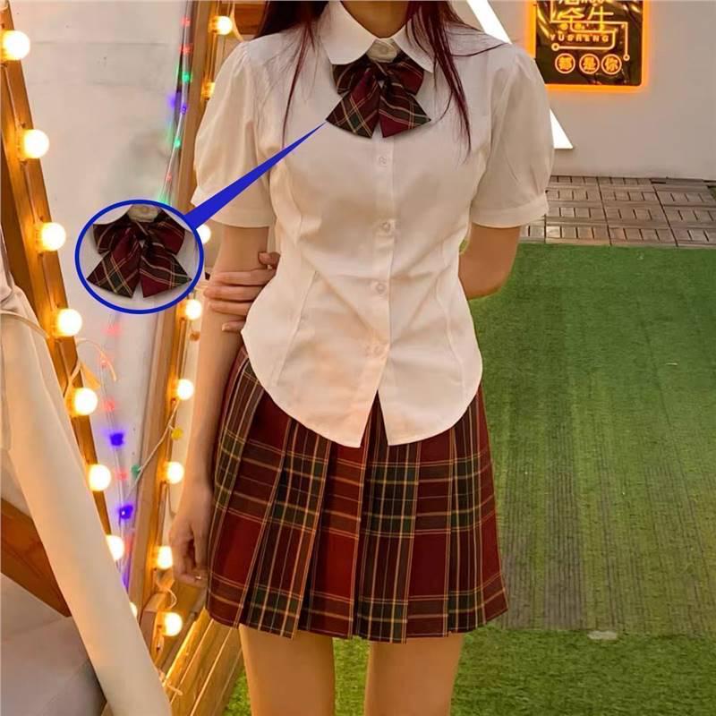 Pure Desire JK Uniform: Women's Slim-Fit Short Sleeve Shirt & Plaid Skirt Two-Piece Set