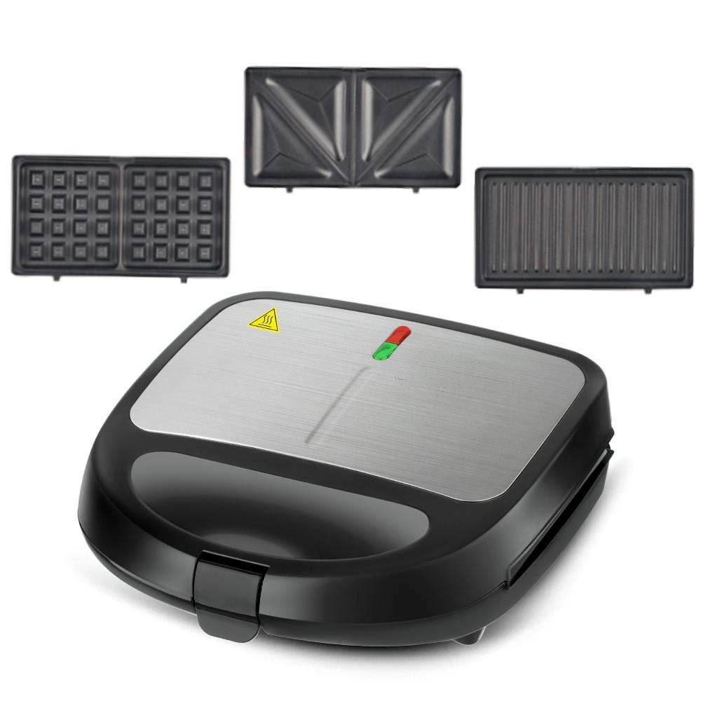850W Macchina per Sandwich 3 in 1 Riscaldamento su Due Lati Macchina per la Colazione Multifunzionale Tostiera Macchina per Waffle