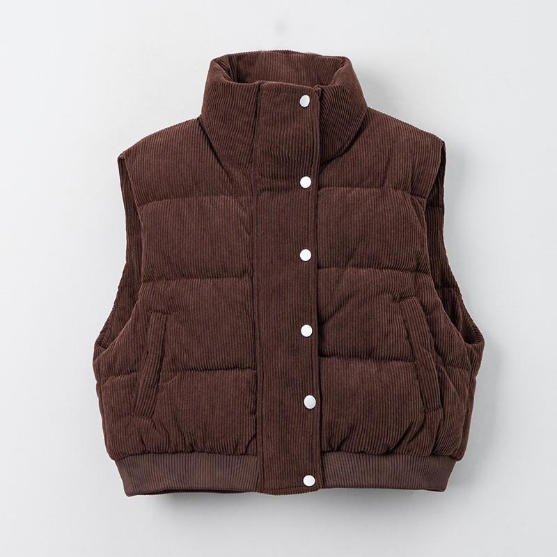 Womens Corduroy Vest Sleeveless Puffer Jacket Short Thick Waistcoat Casual Outerwear