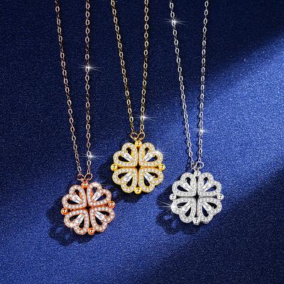 Zircon New Two Magnetic Love Four-leaf Clover Necklace Light Luxury Temperament Titanium Steel Chain.