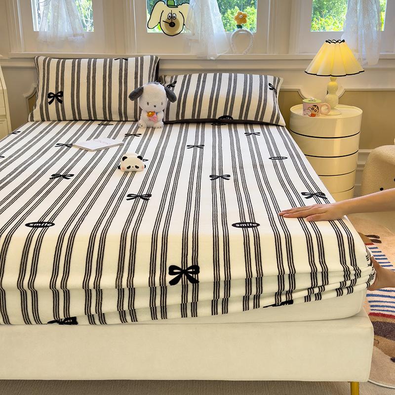 Warm Bedsheet Velvet Bed Cover Elastic Fitted Sheet Printed Bed Linen Queen/King Size Sheets Drap De Lit (Pillowcase Need Order)