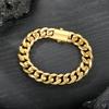 A Exquisite 12mm304 Stainless Steel Cuban Bracelet Fashion European and American Personality Street Trendy Men's Bracelet Gold White Gold Black