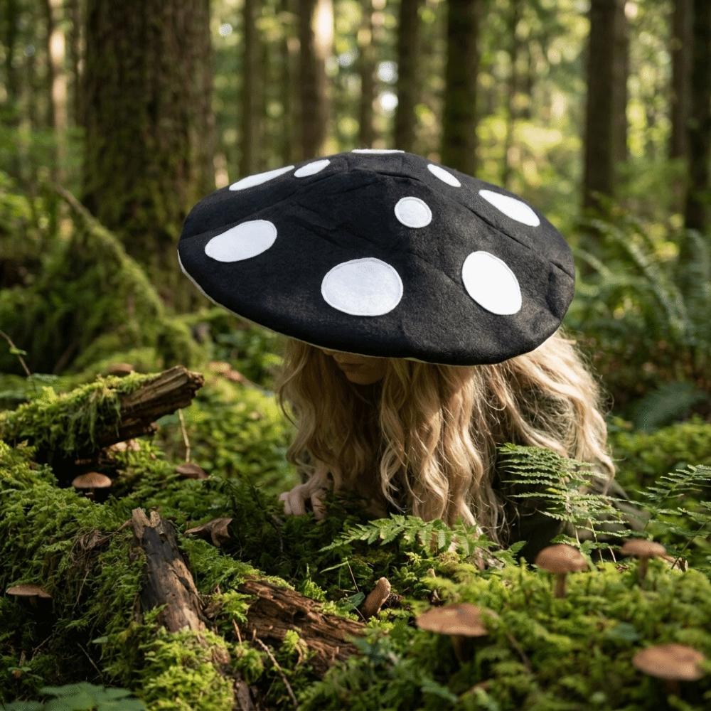 Polka Dot Mushroom Hat Soft Velvet Fungus Beret Cap Adjustable Costume Headpiece Novelty Costume