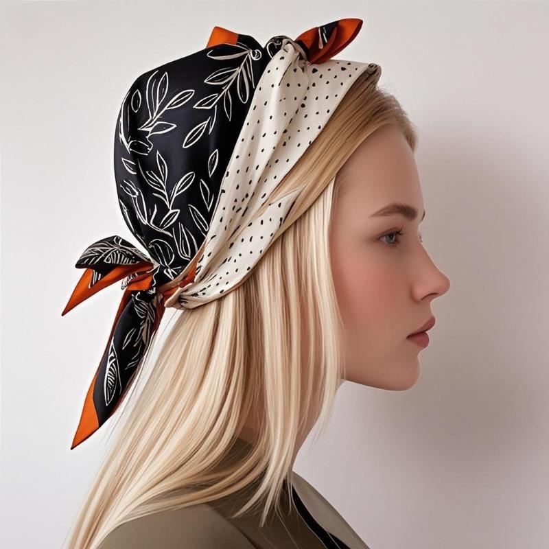 68Cm Old Flower Letter Scarf Women'S Spring And Autumn Thin Imitation Silk Square Scarf Trendy Versatile Shawl Scarfs Headscarf